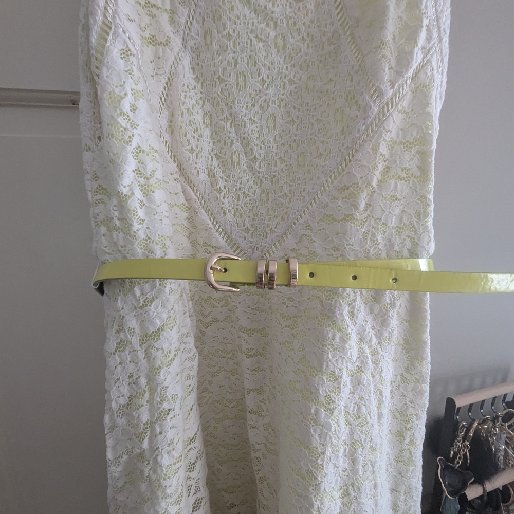 White Lace Dress with Yellow Belt